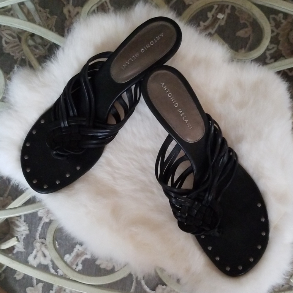 **SOLD**ANTONIO MELANI Black leather macrame sandles